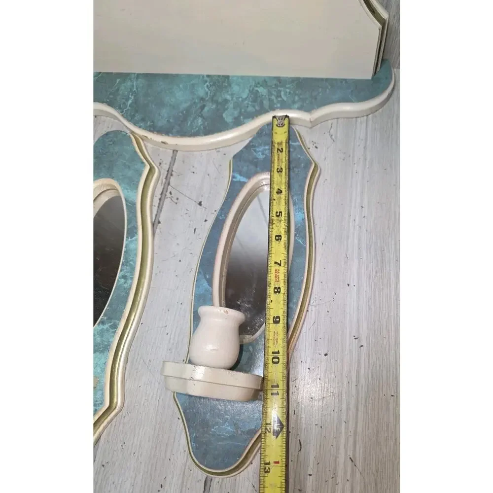Vintage Mirrored Sconces & Shelf Marbled Green White Scalloped Heritage MCM